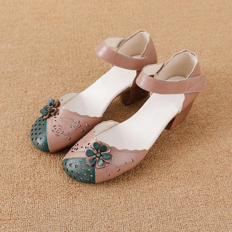 Fashion New handmade ankle wrap sandals women's summer shallow mary jane shoes ladies mid heels sandals elegant vintage block heel shoe