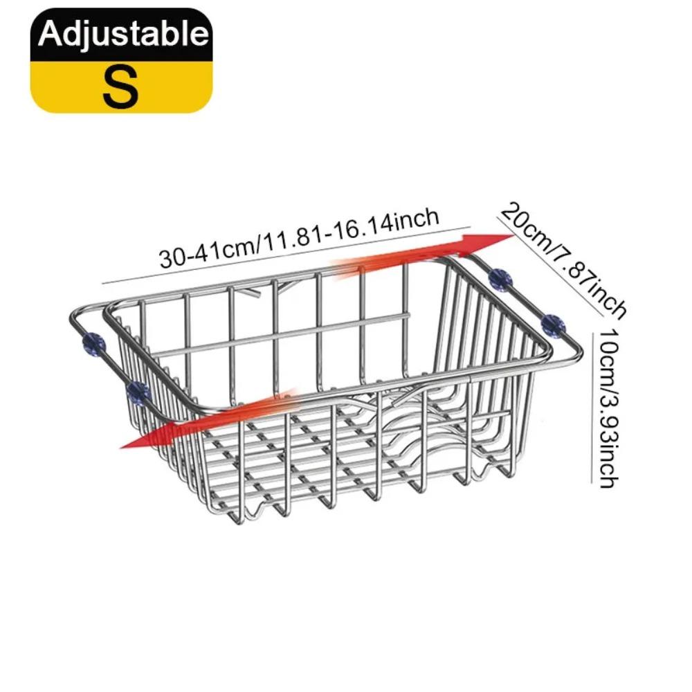 Adjustable Drain Baskte Stainless Steel Sink Tableware Rack Kitchen Fruit Drainer Expandable Vegetable Washing Basin Dish Rack