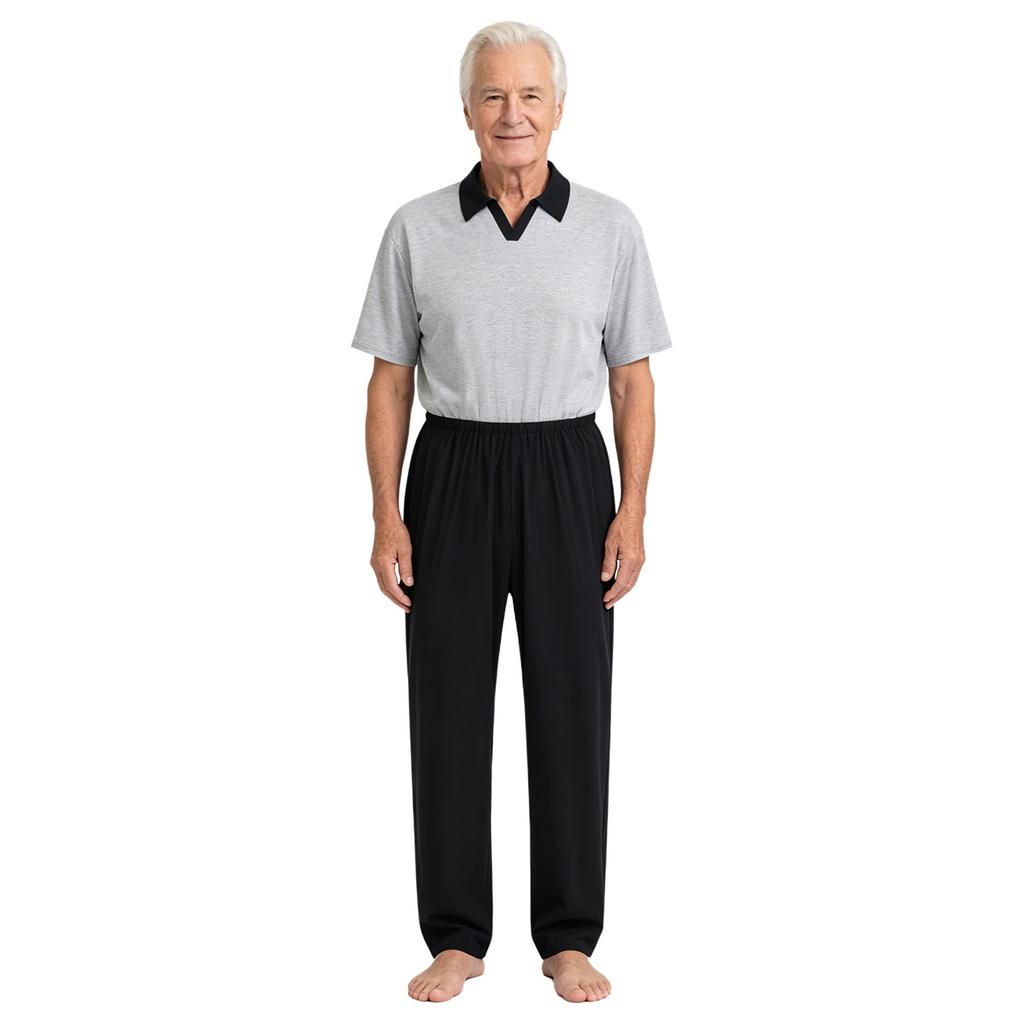 Mens Adaptive Anti-Strip Jumpsuit Lapel Short Sleeve Back Zip-up Pants Leg Zip One-piece Romper for Elderly Patient Care