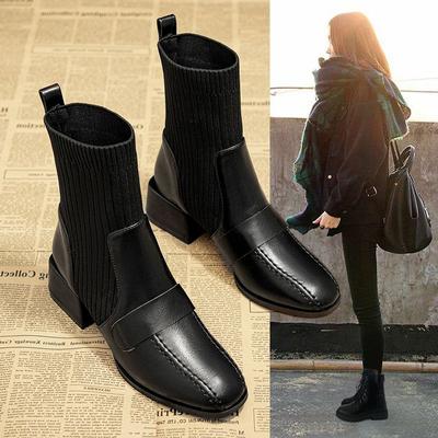 Cizme cu șosete elastice pentru femei Ghete pentru femeie toamnă iarnă Cizme scurte cu vârf pătrat Cizme la gleznă la modă cu slip-on Botas De Mujer