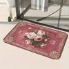Vintage Victorian Rose Floral Print Doormat Soft Non-Slip Entryway Rug Baroque Flower Pattern Floor Carpet Retro Romantic Mat