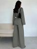 European V-Neck Elegant Women's Suit with Long Sleeves and Wide-Leg Pants