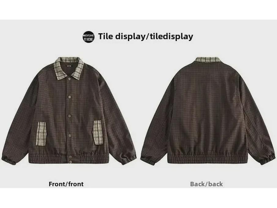 Giacca Unisex Retro a Quadri Ricamata - Top Versatile Largo Casual con Revers per l'Autunno