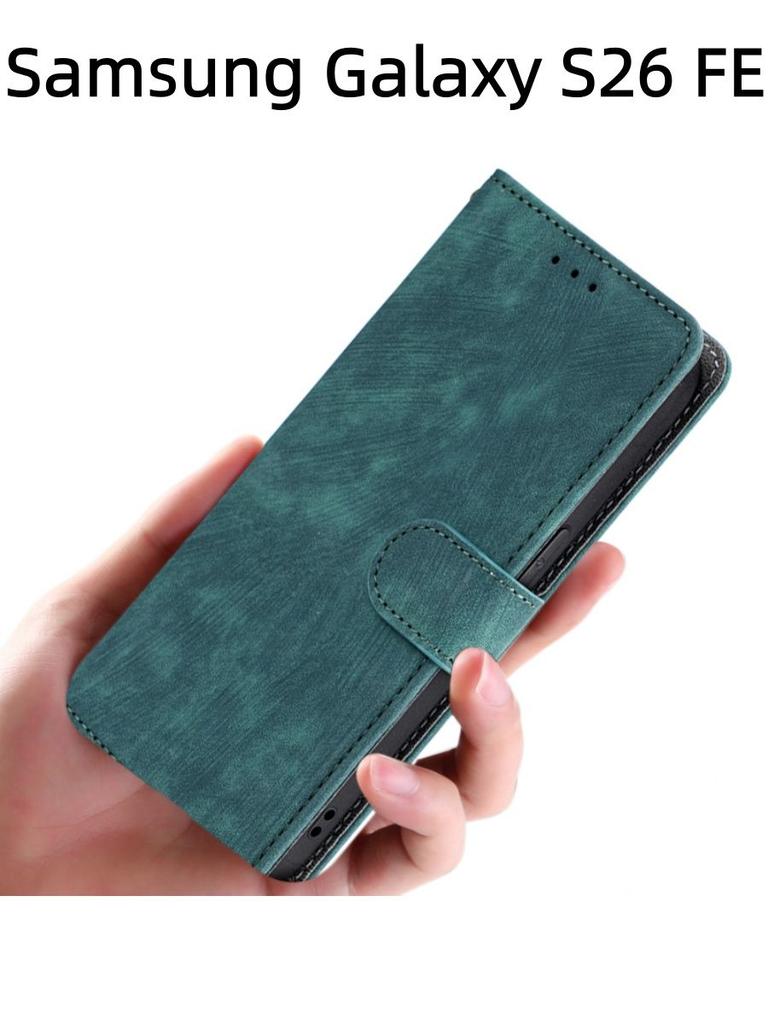 For Samsung Galaxy S26 FE Flip Case RFID tection Dual-Layer Card Slot Soft Silicone External Leather Stand Holder Flip Cover