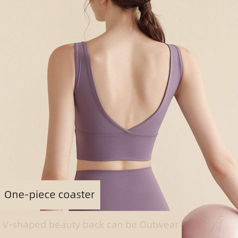 

Спортивное нижнее белье с цельной чашкой V-образный красивый жилет с фиксированной чашкой для бега фитнеса ударопрочный спортивный бюстгальтер комплект одежды для йоги Amethyst Bra L