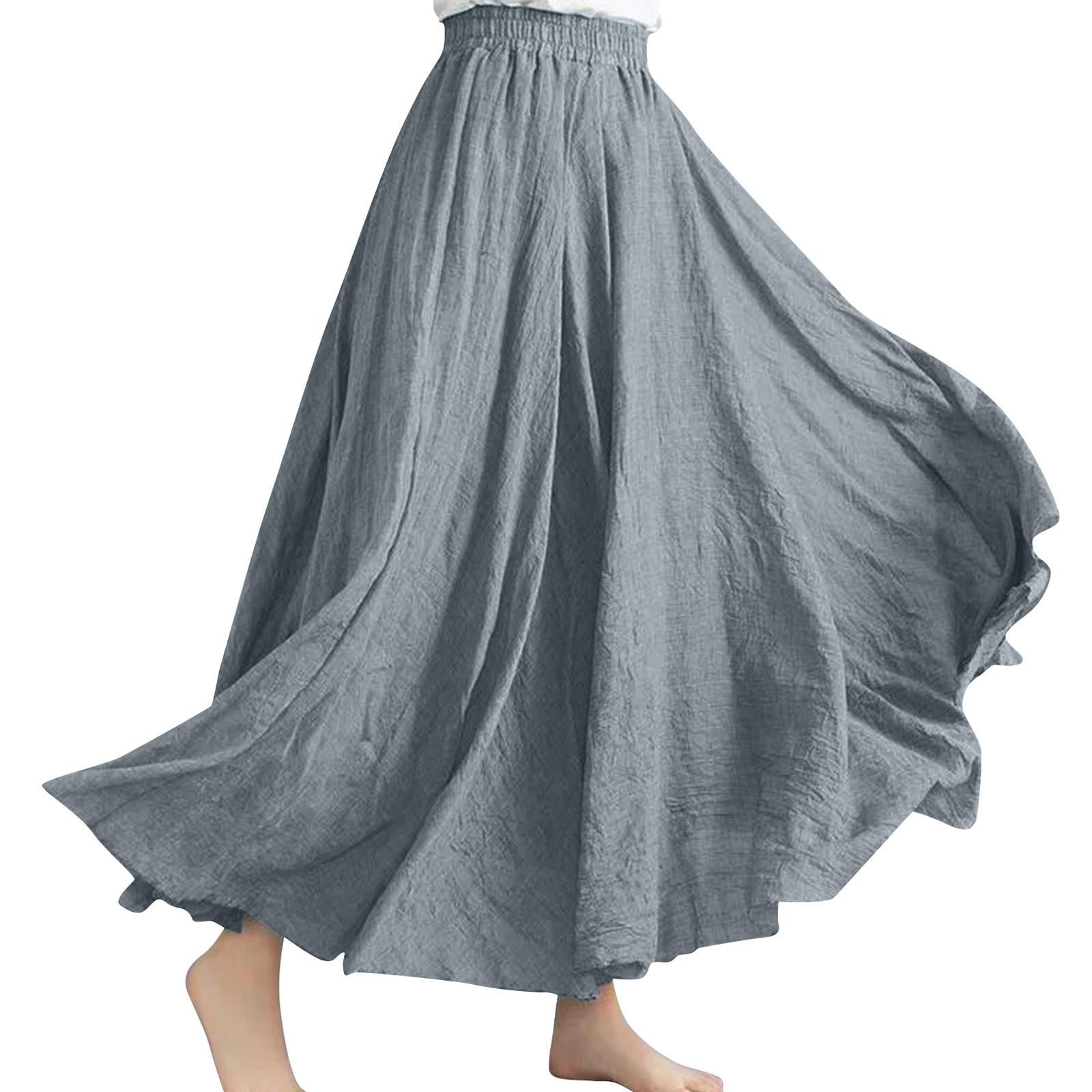 

Женское повседневное платье, элегантная однотонная длинная юбка, эластичная талия, струящаяся длинная свободная юбка S