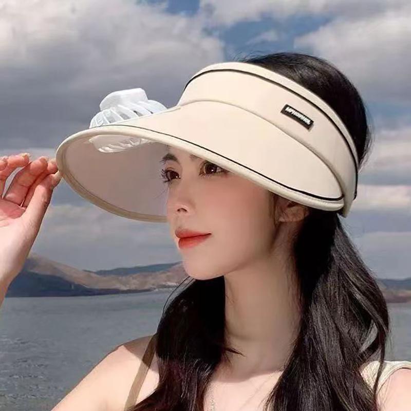 Wide Brim Sun Hat with Detachable Solar Fan Breathable UV Block Outdoor Visor for Summer Camping Beach Trips