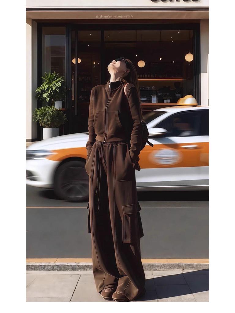 European Women's High-End Casual Sportswear Set: Plus Velvet Hoodie & Wide-Leg Pants for Autumn/Winter 2025