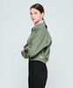 Depassion Crop Long Sleeve Oversized Zipper Collar Shirt Jacket (Khaki)