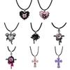 Gothic Liquid Heart Pendant Necklace Devil Eye Cross Choker Punk Devil Eye Clavicle Chain for Women Jewelry Accessories