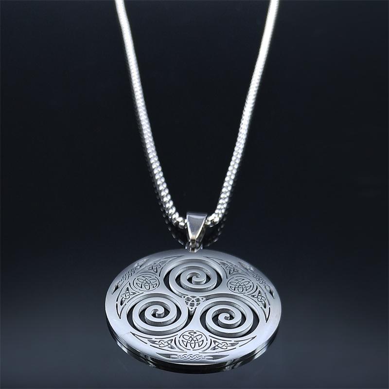 Stainless Steel Witchcraft Vortex Necklace Silver Color Viking Triskelion Celtic Knot Spiral Triskele Necklace Jewelry N7062S02