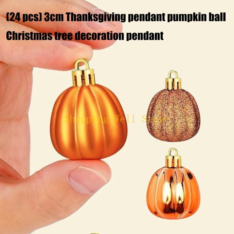 

KX4B 24 Pcs Pumpkin Hanging Ornaments Thanksgiving Pumpkin Ball Hanging Decorations CN