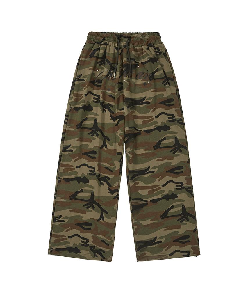 Aejeuyua Au Lettering Long Sweatpants Camo