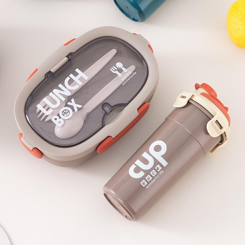 850ml Bento Lunch Box with Water Bottle Spoon Portable Compartment Food Box Leak-proof Microwave Lunch Box for School Office