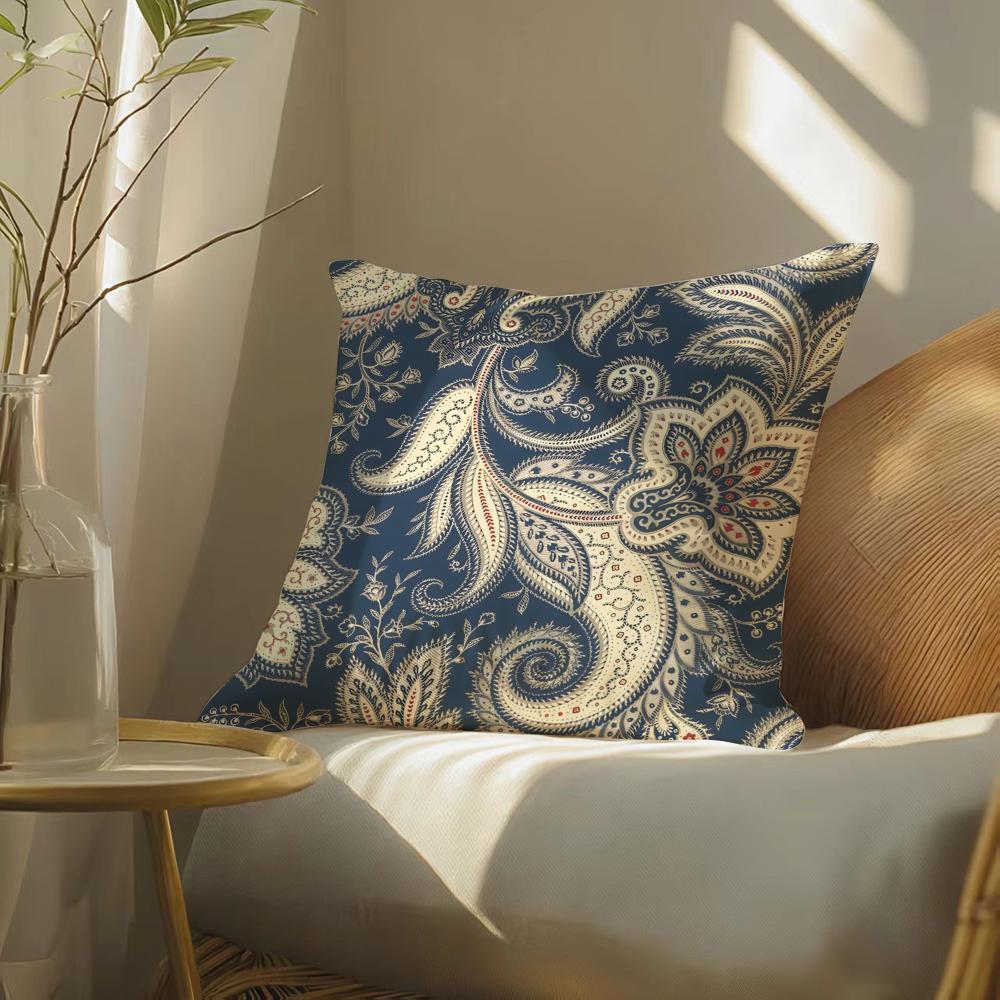 Cashew Nut Flower Pattern Natural Etro Pillow Case DoubleSided Plush Sofa Cushion Covers Organic Breathable Invisible Zipper