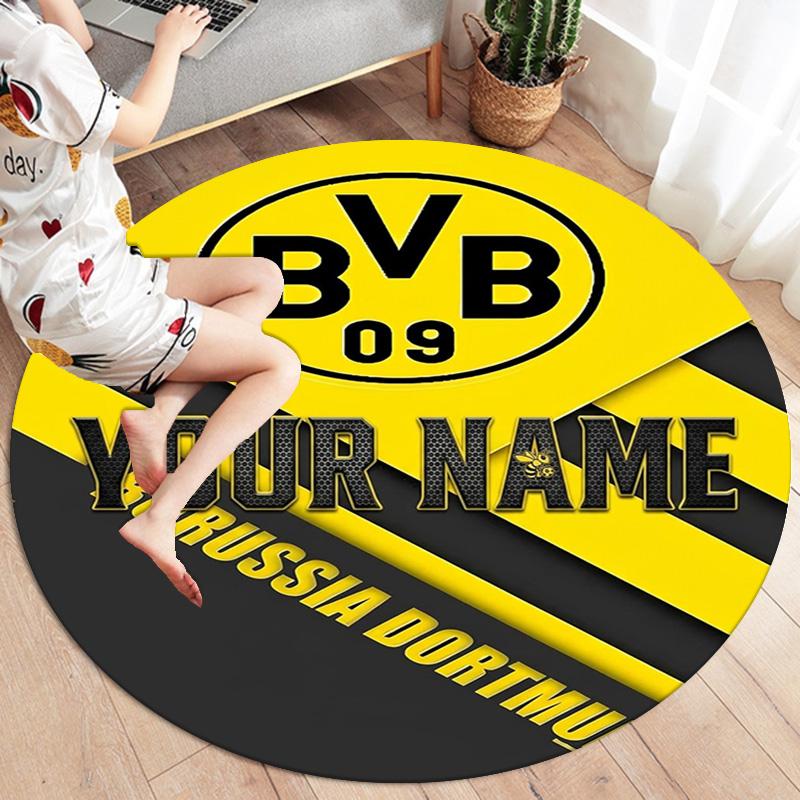 Bvb Fan Gear Custom Name Round Area Rug Carpet Rug For Living Room Bedroom Sofa Playroom Decor Nonslip Floor Mat