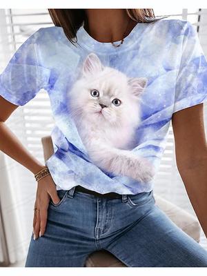 Funny Kawaii Women's T-shirt Anime Cat 3d Print Tshirt Women Fashion T-shirt Summer T Shirt Animal Tshirt Girl Tops