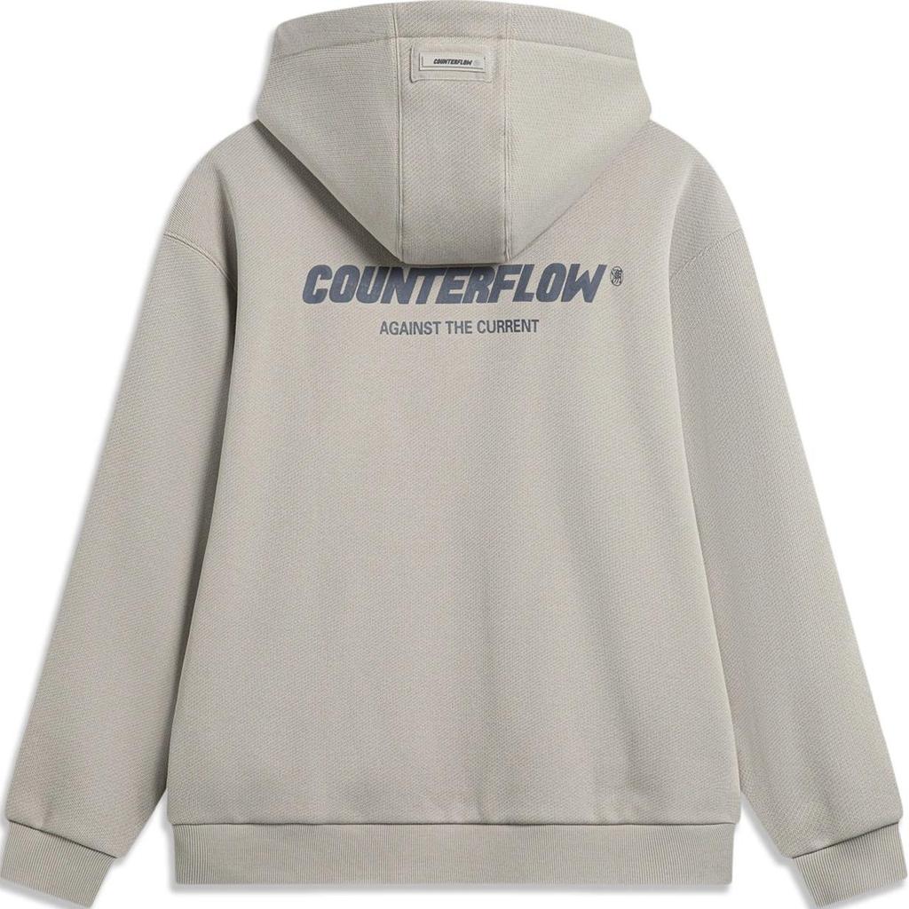 Li Ning CF Letter Hooded Comfortable Breathable Fleece Warm Loose Sweatshirt Unisex Sweatshirt Stone-Grey AWDUG19-2