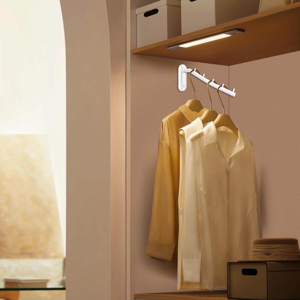 Sumnacon Foldable Clothes Wall Wall Stainless Angle for Outdoor White of Wall-Mounted Rack, Hanger, Hook, 5-Hook, Steel, 180-Degree Adjustment,