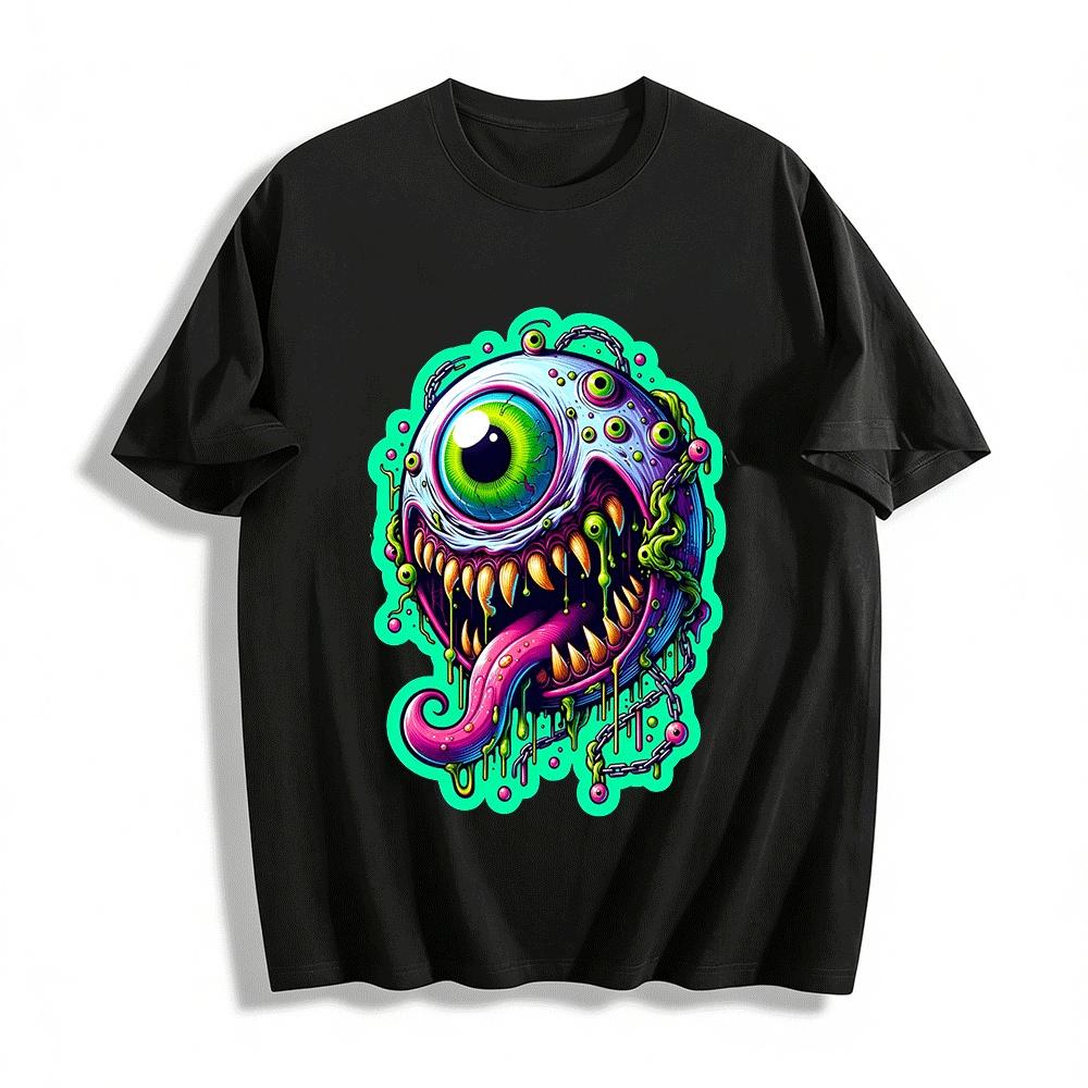 Weird Multi-eyed Monster Print Cool Street Style Unisex T-shirt Pure cotton T-shirt XXS