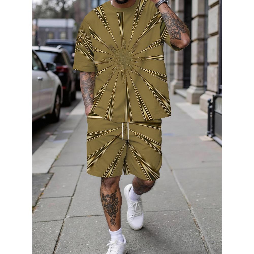 Men'S Summer Tropical Print Short Sleeve Set, Fashion Casual Two-Piece Suit, Sports Shorts And T-Shirt Matching
