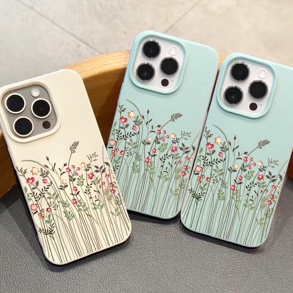 Personalized lines and flowers are suitable for iPhone17 Pro Max leather pattern mobile phone case 17 all-inclusive 15 large holes 16 soft case
