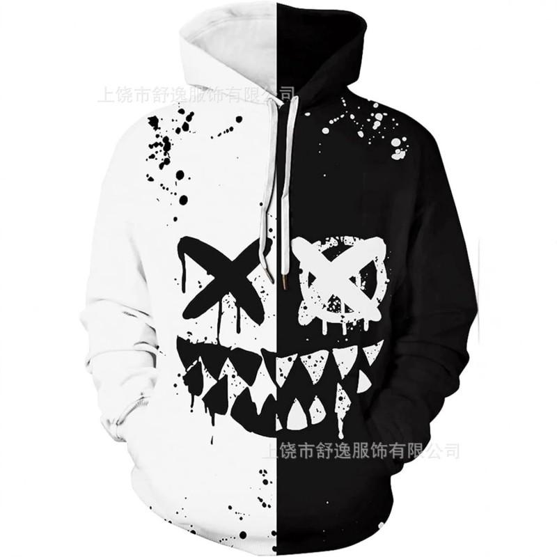 Mens Oversized Hooded Sweatshirt With Digital Print Casual Long Sleeve Top