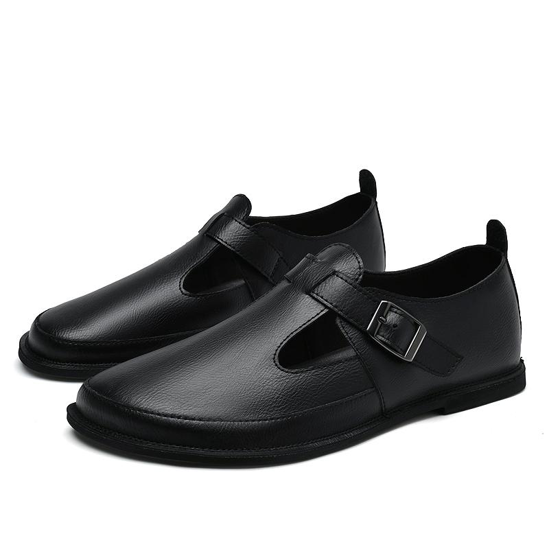 Fashion Male Handmade Casual Shoes Men's Genuine Leather Sandals Breathable Soft Sole Flats Slip-On Summer Beach Walking Shoes for Men