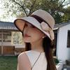 Summer face covering sun protection hat children two-color bow big brim bucket hat premium outdoor sun hat