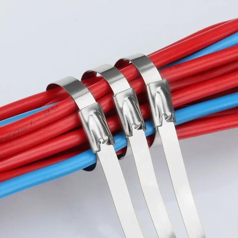 100Pcs Stainless Steel Cable Ties Metal Zip Ties Strap for Exhaust Wrap Multi-Purpose Heavy Duty Self-locking Fastening Ring