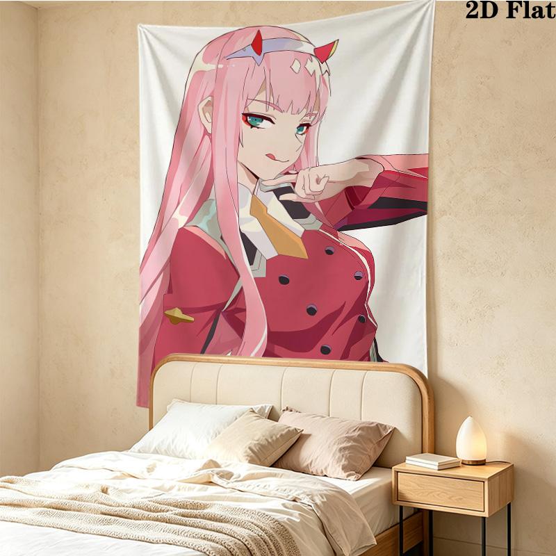 Franxx Zero Two Wall Tapestry Aesthetic Wall Hanging Printed Fabric Blanket Decorative Tapestries For Bedroom Living Room Home Decor