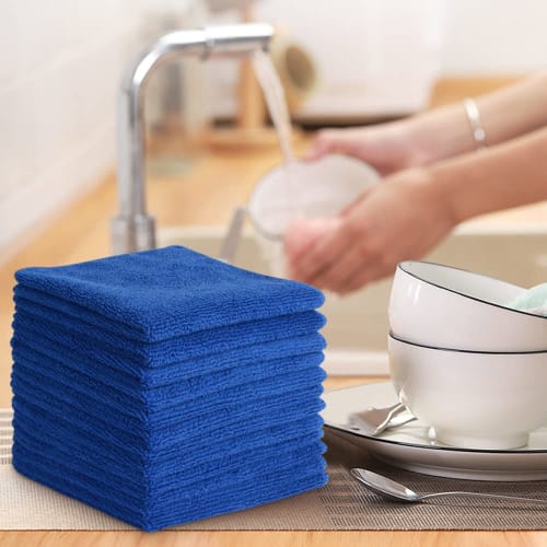 SINLAND Microfiber Cleaning Cloths, Cleaning Towels, for Car Washing, Absorbent, Quick-Drying, 12-Count, Blue