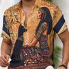 Men'S Casual Short-Sleeve Shirt Featuring a Wall Painting Design of an Ancient Egyptian Woman with a Black Cat
