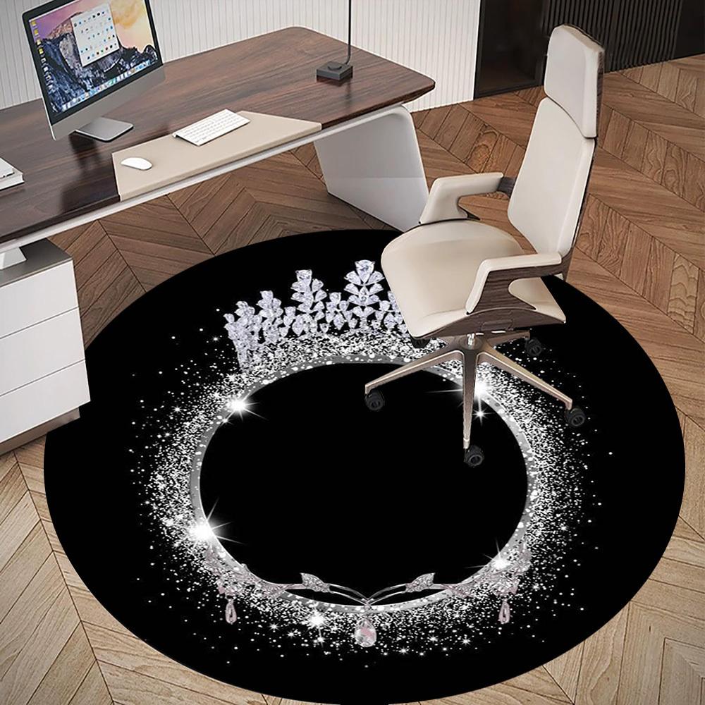 1PC Crown Sparkle Office Round Area Rug, Under Office Chairs Bedroom Living Room Home Decor,Carpet for Office, -1110290