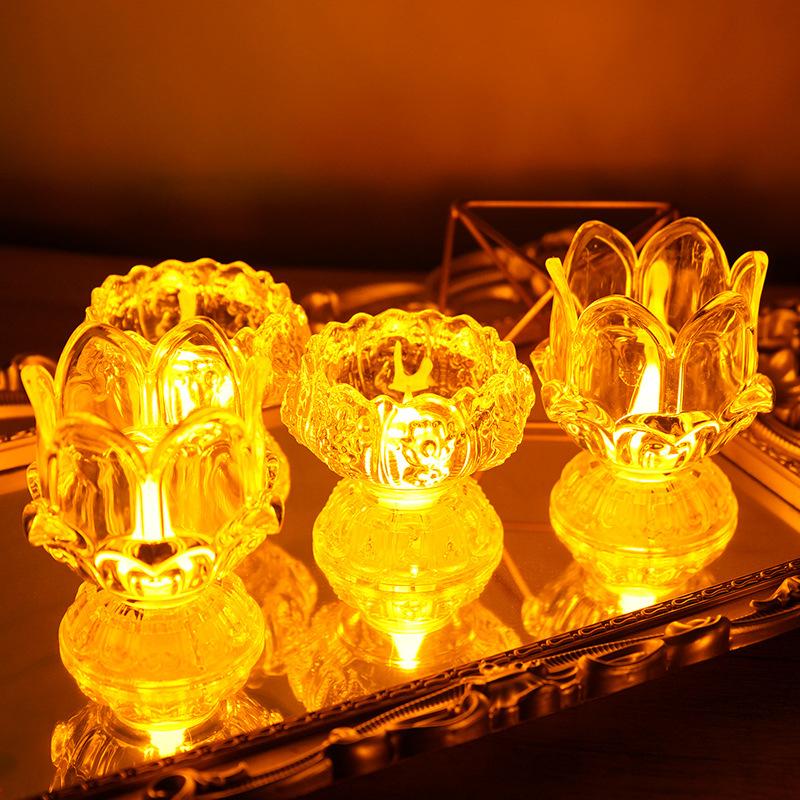1Pc Electric Lotus Light Battery Operated Led Holy Light Prayer Flicker Led Candle Tea Lamp Home Decoration