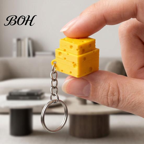 Portable Decompression Toy Simulated Cheese Fidget Clicker Keychain, 3D Printed Cube Finger Clicker, Anxiety Stress Relief Push Button for Office