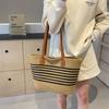 Fashion Cotton Rope Woven Handbag Large Capacity Striped Versatile Vacation Beach Bag Women Straw Casual Shoulder Bag