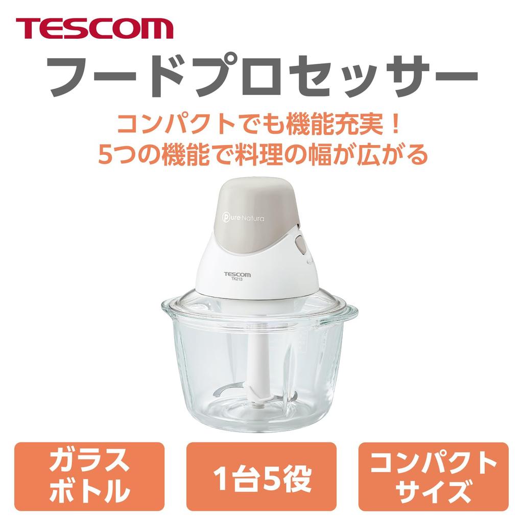 Tescom Food Processor Compact Grating Making Butter 2 Hamburger Glass Recipe Book White TK213 W <Mixing, Chopping, (coarse/fine), Whipping, > Steaks,