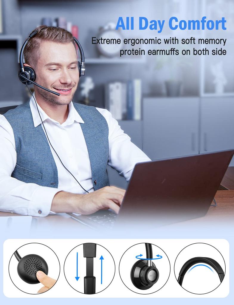 RIYO H361 Stereo Headset with Microphone, 3.5mm Type-C USB Connection, Noise Cancelling, Ambidextrous, Mute Function, Handheld Controller, Binaural