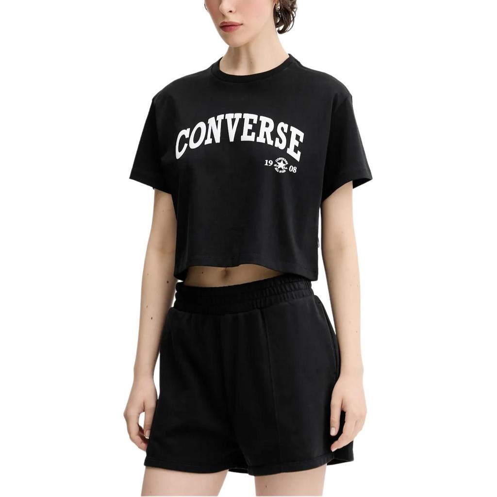 (WMNS) Converse Retro Chuck Cropped T-Shirt Asia Sizing 'Black' Women's 10026367-A02