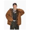 Vintage Leopard Print Cat Ear Hooded Padded Jacket Loose Fit Warm Winter Coat Men Women
