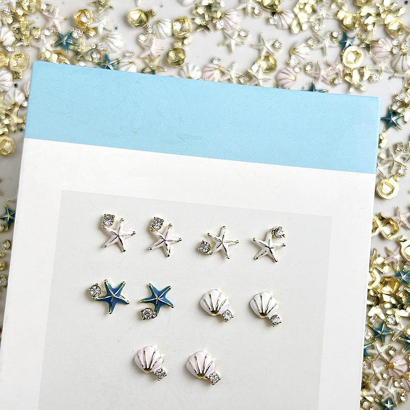 WTEMPO Mini Cute Nail Charms Nail Art Decorations Kit Home Fishbowl Miniature Decorations for DIY Crafts Random Color Shells & Starfish Shaped Designs