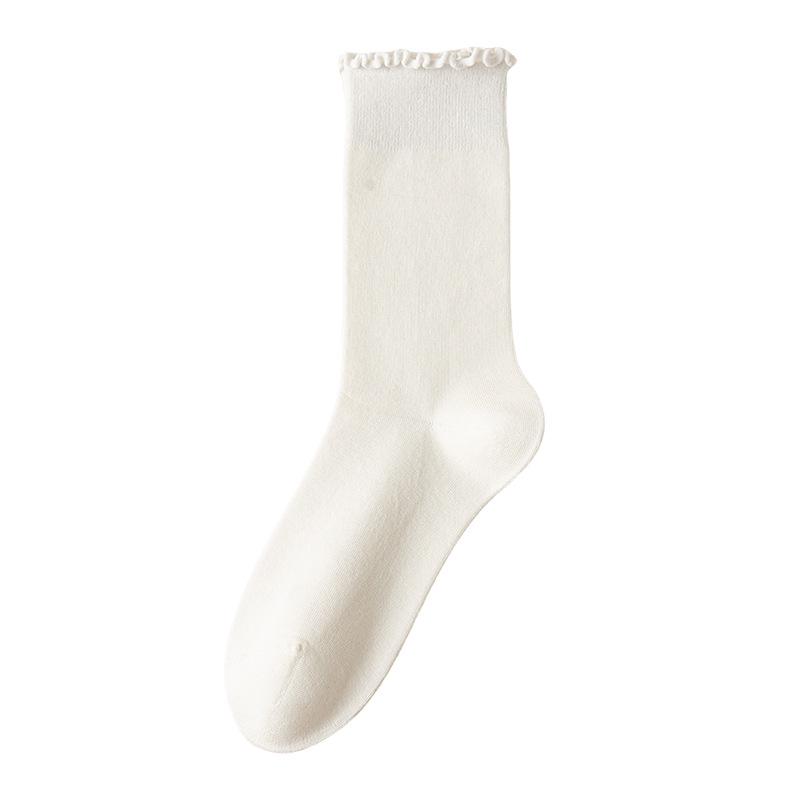 Women's Mid-Calf Lace Pile Socks - Korean Wood Ear Edge, Perfect for Loafers, Y2K Style