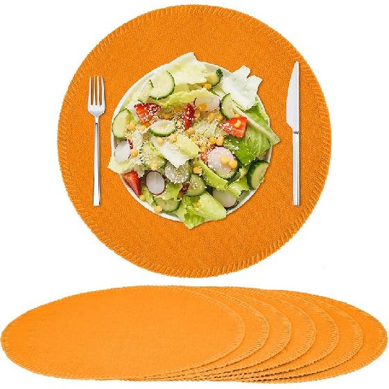 Cloth Round Placemats Set of 8,Rustic Linen Type Fabric Placemats Machine Washable Placemats Heat Resistant Placemats Wrinkle Free Thick Polyester оранжевый
