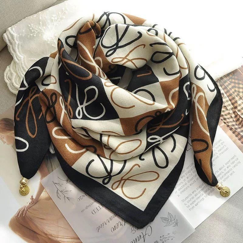 Chic Autumn/Winter Silk Scarf with Magnetic Golden Ball Clasp – Korean Style Neck Warmer