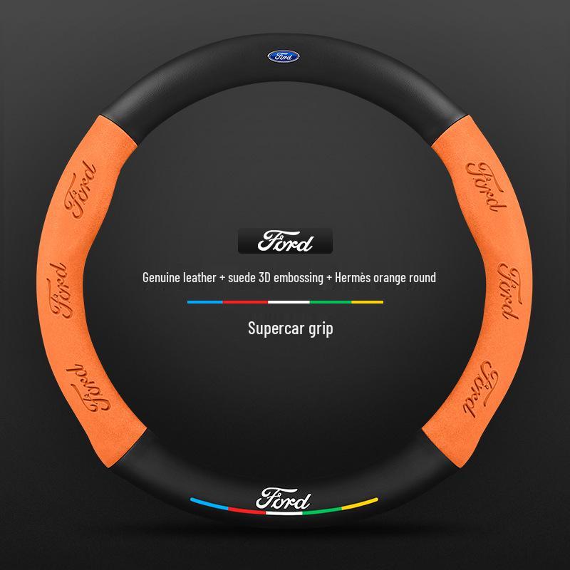 Genuine Leather Suede Carbon Fiber Steering Wheel Cover for JMC Ford Territory 2019-2021, Universal All-Season Model