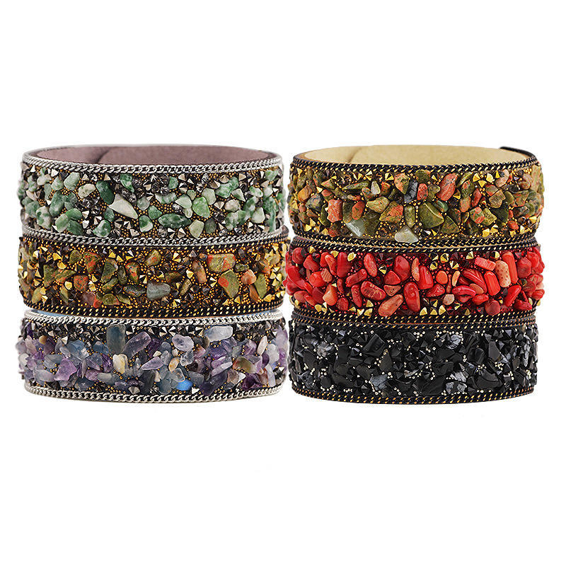 JMXD Suede Microfiber Leather Bracelet Crystal Stone Bangle Colorful Beaded Hand Chain Fashion Women Model Accessory Trendy Statement Jewelry