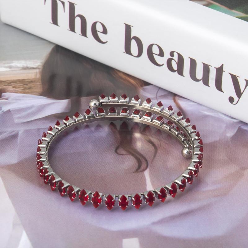 Stainless steel diamond-shaped multicolor zircon open adjustable titanium steel bangle bracelet красный