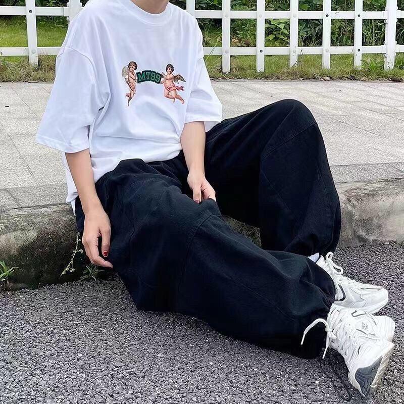 Harajuku Streetwear Khaki Cargo Kalhoty Ženy Oversize Kapsy Hip Hop Černé široké kalhoty pro ženy Korejka