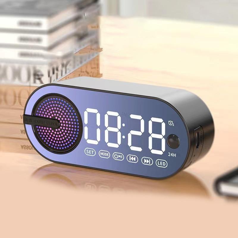 Digital Vekkerklokke Bluetooth 5.0 Høyttaler LED-skjerm Speil Bordvekkerklokke Med FM-radio Støtte TF-kortavspilling Håndfri samtale